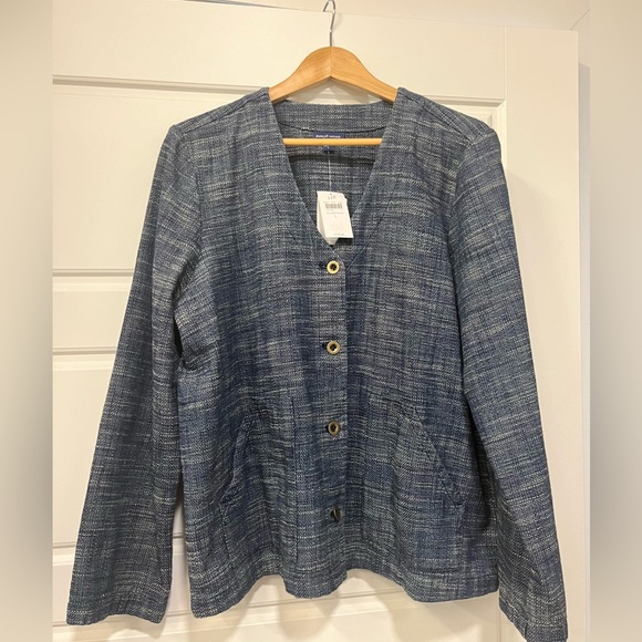 J.Jill purejill indigo textured jacket in blueberry wash - L - Picture 1 of 7